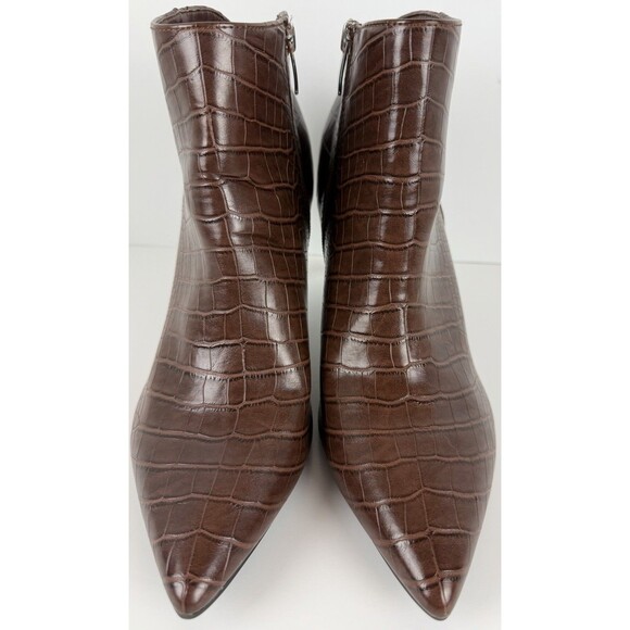 Nine West Finny Crocodile Embossed Pointy Toe Booties, Brown, 10 M - Picture 2 of 12